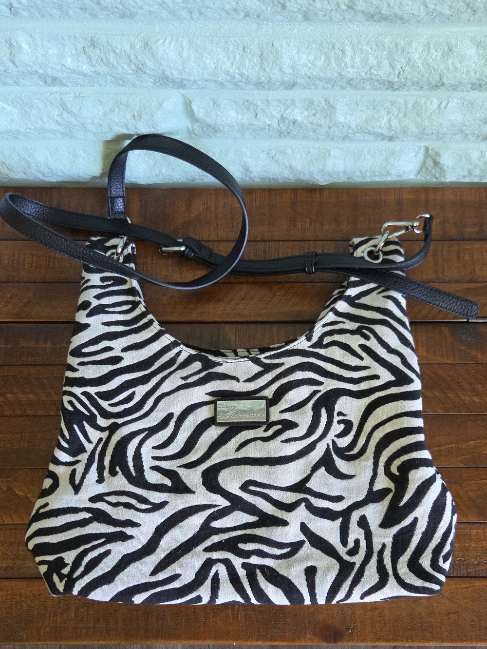 The Vintage Havana Zebra Print Crossbody Shoulder Bag - Black & White